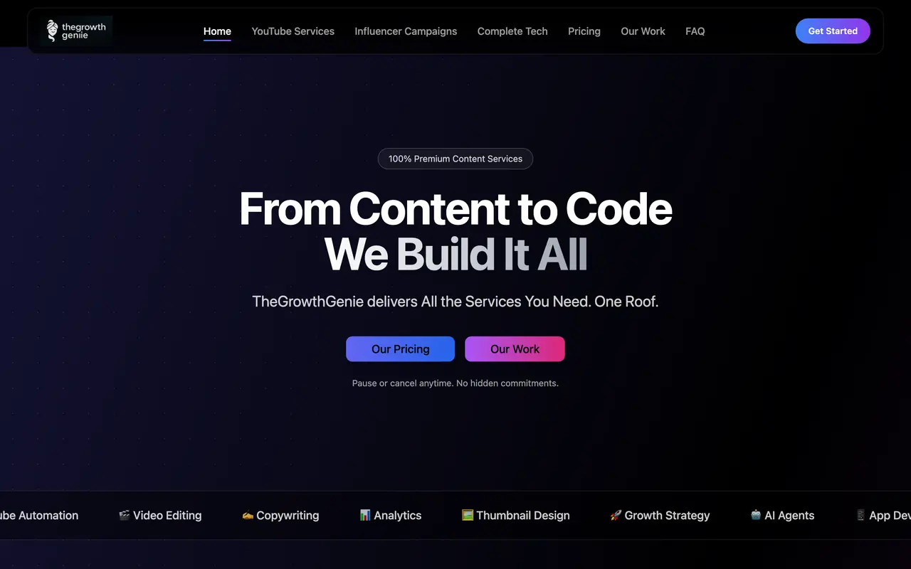 The Growth Genie website screenshot