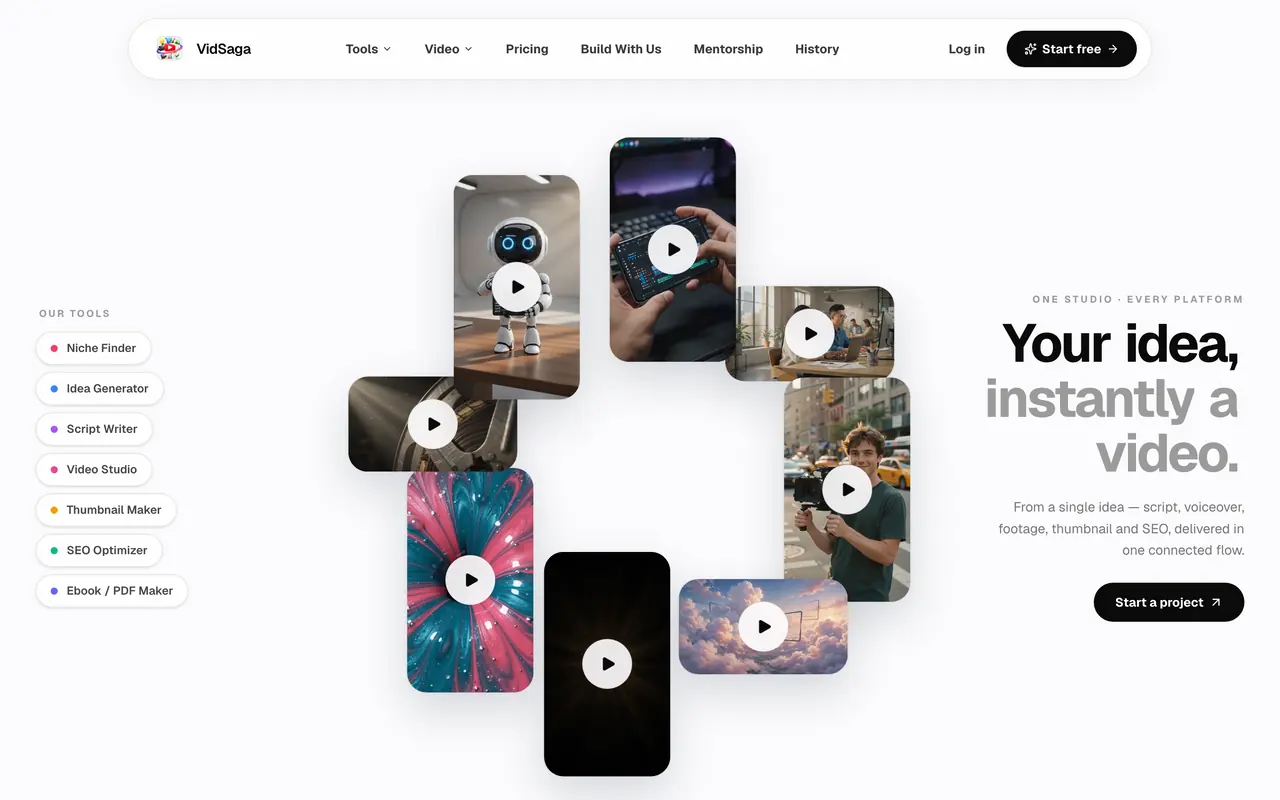 VidSaga website screenshot